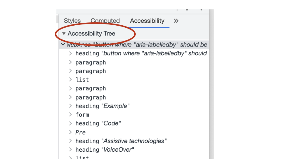 Accessibility tree tab in Chrome