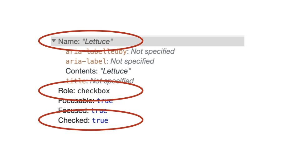 Fake checkbox name, role and state